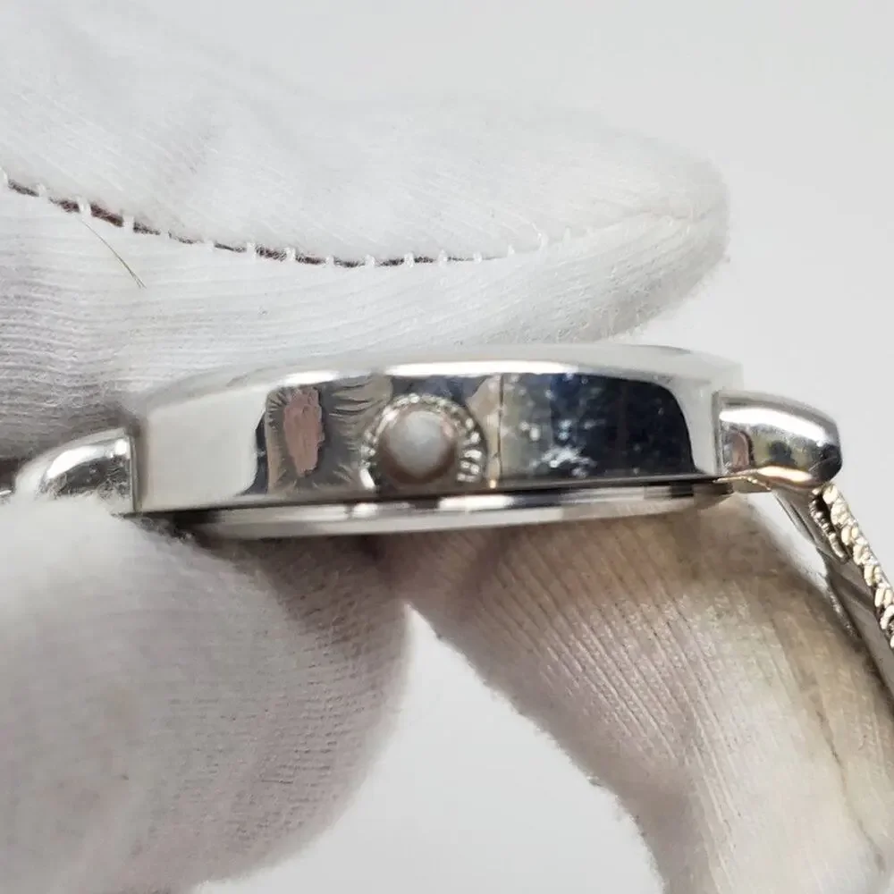 Disney Mickey Mouse Chain Mail Watch Mother of Pearl Face